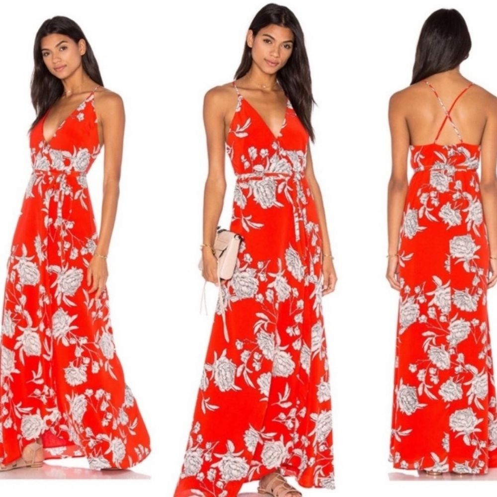 Yumi Kim Red and White Spaghetti Strap Maxi Dress